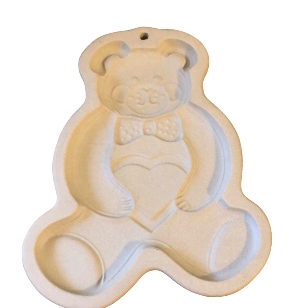 VTG Pampered Chef 1991 Clay Cookie Mold Teddy Bear 6”X4” Baking Ornament Tan